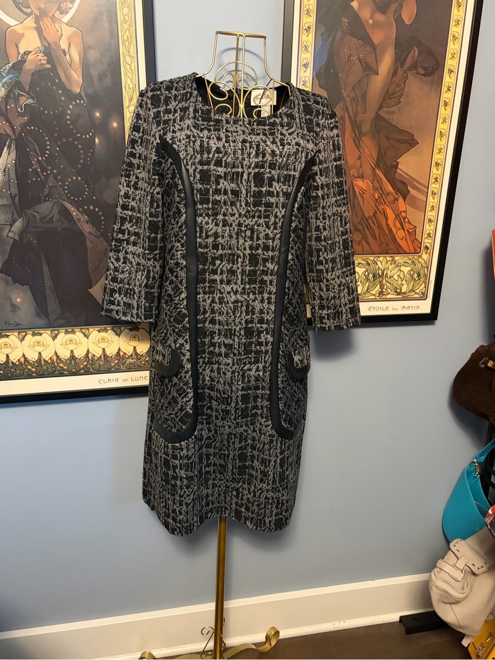Joseph Ribkoff Black and Gray Textured Shift Dress